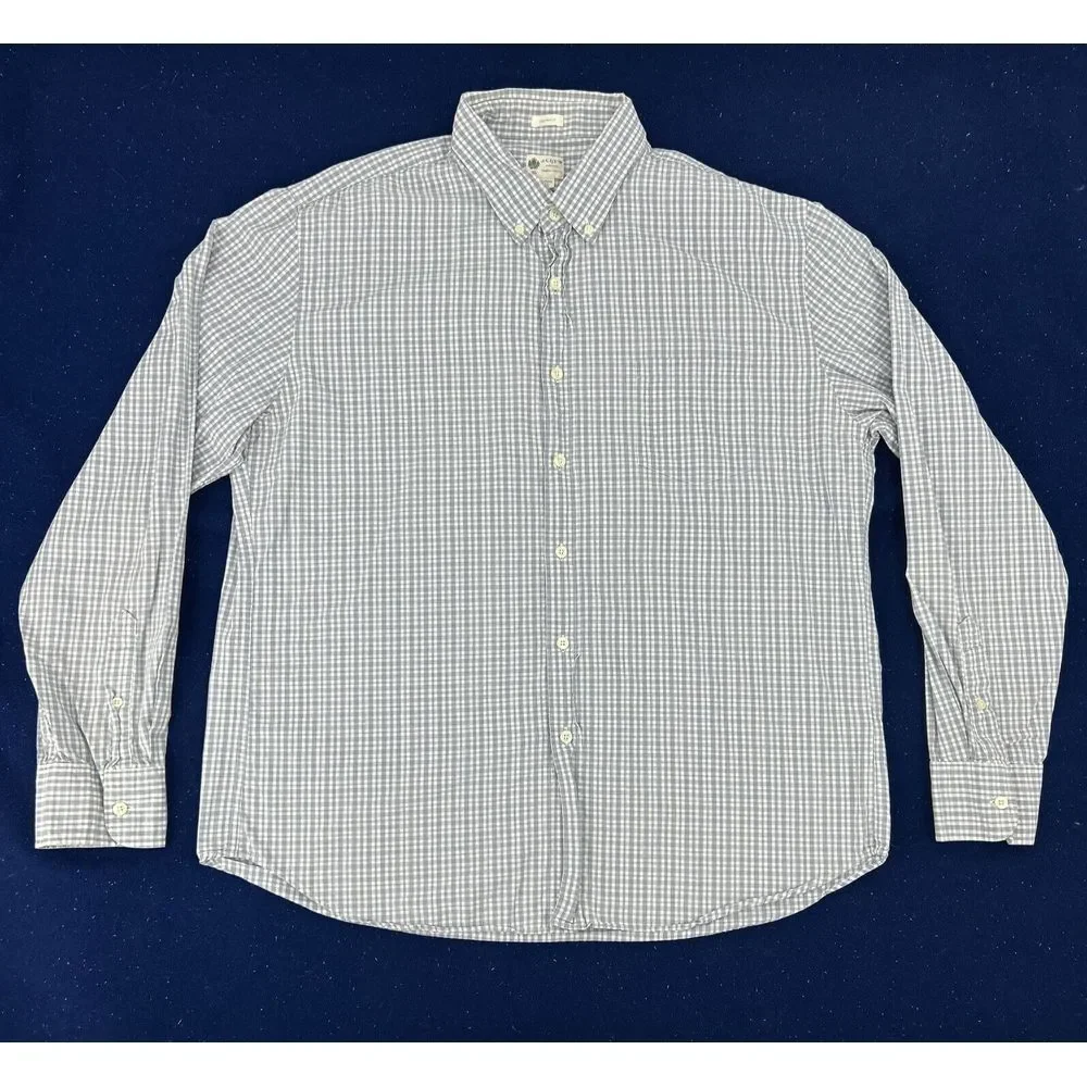 J Crew Shirt Men XL Gray White Plaid Button Down Washed‎ Casual Tailored Fit